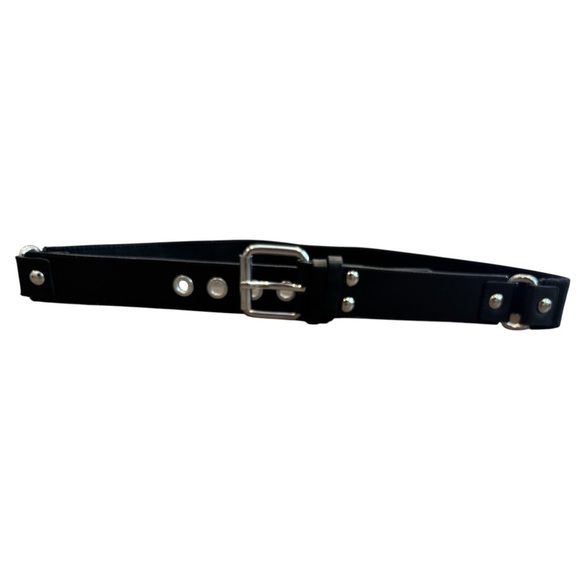 Armani Exchange Chunky Leather Elastic 1.5 in Women's Belt Black‎ Silver 40 in. - Picture 1 of 6